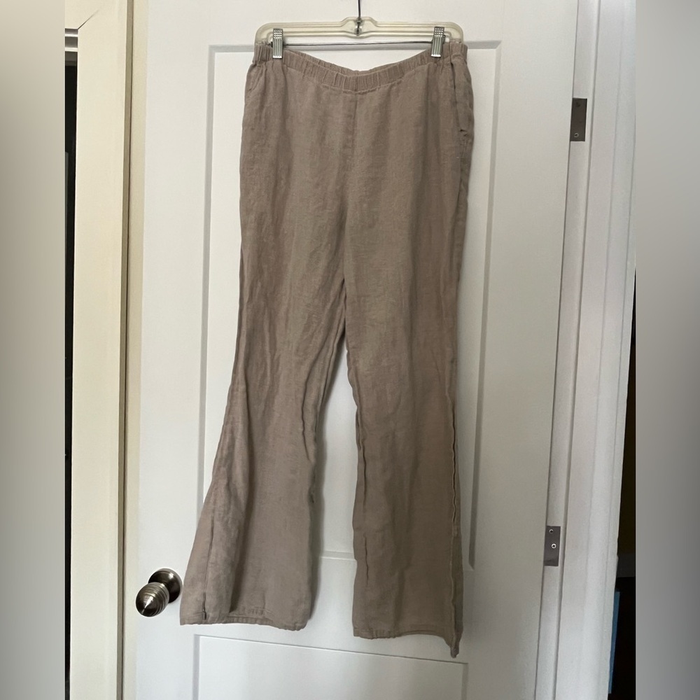 FLAX Undyed 💯 Linen Elastic Waist Pull-On Wide Leg Pants